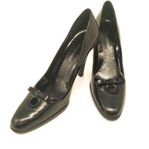 ENZO ANGIOLINI ITALIAN BLACK LEATHER HEELS PATENT TRIM 7.5